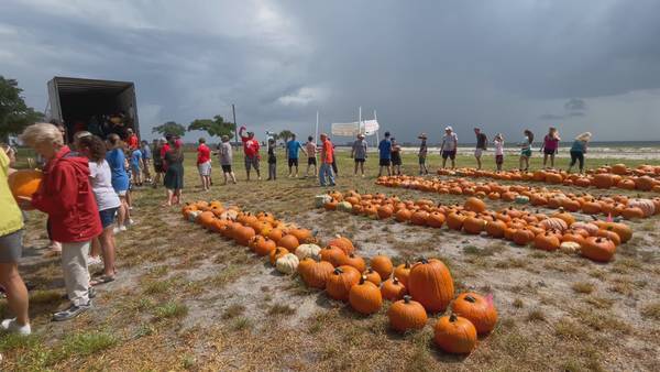 Volunteers unload 5,000 pumpkins for Trinity Episcopal Pumpkin Patch